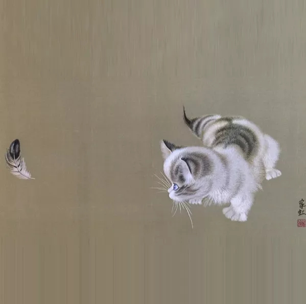 金家虹大师杭绣作品《嬉戏》